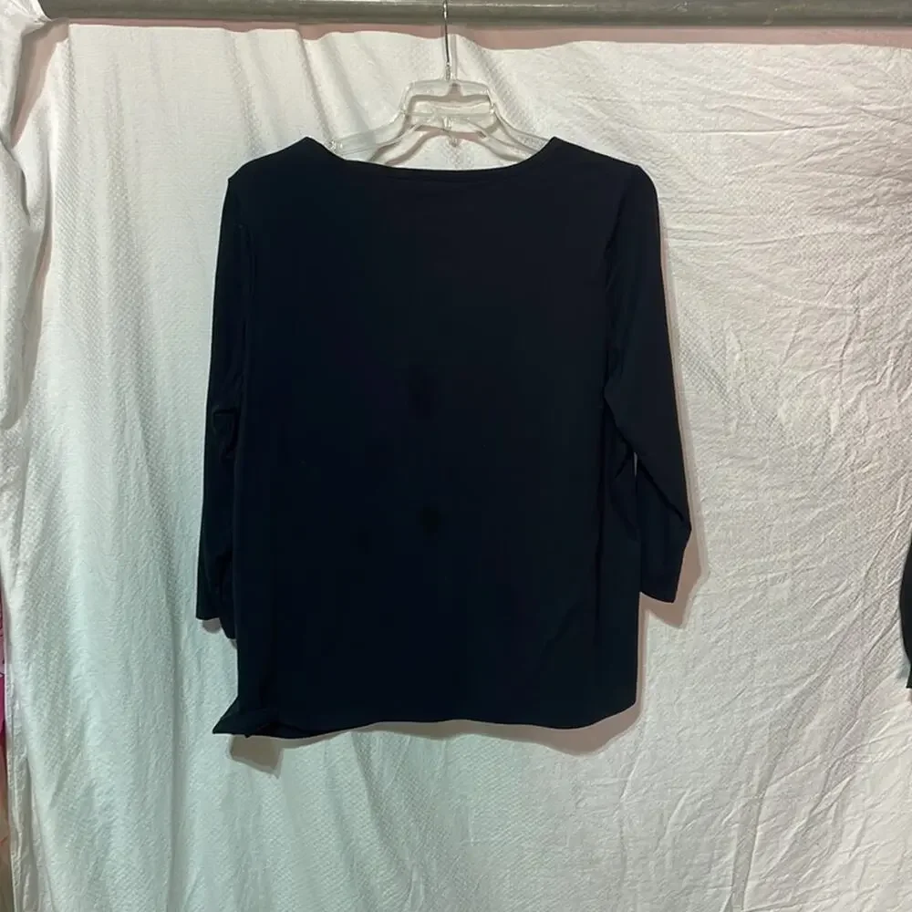 Liz Claiborne 2x black gold studded scoop neckline 3/4 sleeve vintage euc